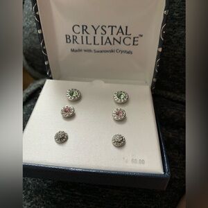 Crystal Brilliance 3 Set Stud Earrings NIB